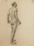 Standing Male Nude with Head Raised by Allyn Cox, Charcoal on paper, offered Jun 2015