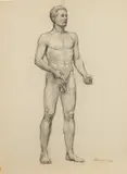 Male Nude Study for Samuel Pierpont Langley Portrait by Allyn Cox, Charcoal on paper, offered Jun 2015