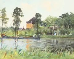 Frank Richards, Sailboats on River, Gouache