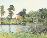 Frank Richards, Sailboats on River, Gouache