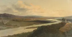 Panoramic River View by British School, PANORAMIC RIVER VIEW, oil on paper laid on panel, sold Jun 2015