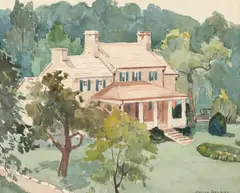 Julius Delbos, Country Home, Watercolor