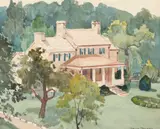 Julius Delbos, Country Home, Watercolor