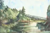 Thomas P. Blagden, Red Canoe, Watercolor