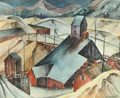 Myrtle Campbell, Old Mining Buildings in the Mountains, Watercolor