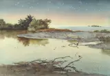 Joan Howe, Starlit Landscape, Watercolor