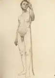 Rudolph C. Mueller, Standing Male Nude with Staff, STANDING MALE NUDE WITH STAFF, charcoal