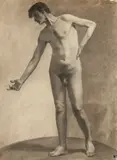 Rudolph C. Mueller, Standing Male Nude Bending Over, STANDING MALE NUDE BENDING OVER, charcoal