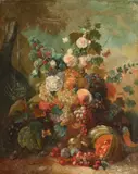 Floral Still Life with Fruit by Continental School, Oil on canvas, sold Jun 2015