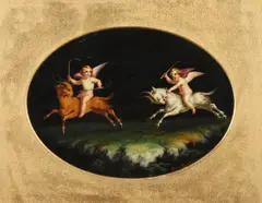 Luigi del Buono, Pompeian Style Cherubs Riding Rams, Oil on board