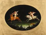 Luigi del Buono, Pompeian Style Cherubs Riding Rams, Oil on board