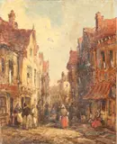 J. Vian, Street Scene, Oil on canvas