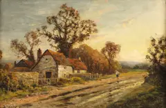 J. Weir, Rural Country Home, Oil on panel