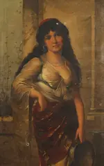 Anton Brentano, Gypsy Girl with Tambourine, Oil on canvas