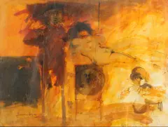 Francisco Corzas, Reclining Female Nude with Figures, Ink and watercolor