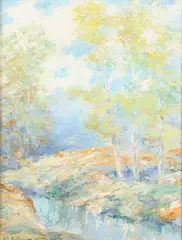 George A. Traver, Trees by Stream, Oil on board