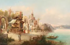 O. Witte, Mideastern Village on River, Oil on canvas