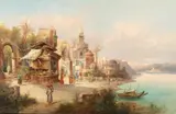 O. Witte, Mideastern Village on River, Oil on canvas