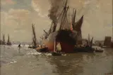Cornelius Wagner, Harbor Scene, Oil on canvas