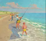 Garnet Jex, Surf Fishing, Oil on board