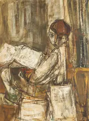 Ruth Schloss, Figure Reading, Oil on board