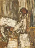Ruth Schloss, Figure Reading, Oil on board