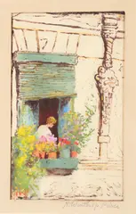 H. Winthrop Peirce, PLACE CHARLEMAGNE & PARIS and UNDER THE CHAPEL OF DU CLUNY: TWO WORKS, first; signed lower mat and titled verso, Second; color wood block print - First
