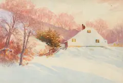 H. Winthrop Peirce, House in Snow, Watercolor