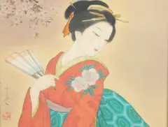Geisha by Morita Kintaro, Ink and color on silk, signed, sealed and, sold Sep 2015
