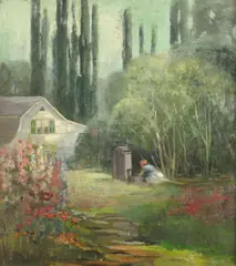 P.J. Schenck, Woman at Wash Tub, Oil on canvas