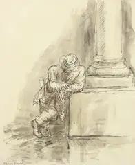 Aaron Sopher, SEATED WOMAN and OLD MAN LEANING: TWO WORKS, each signed lower left, Pen and ink drawing