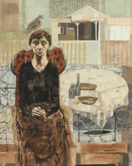 Jerome Witkin, Woman with Bird, Oil on paper