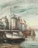 HARBOR SCENE, located "Franc" and dated 1962 verso by French School, Oil on canvas, offered Sep 2015