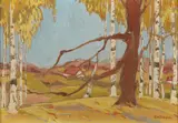 Sallie M. Gillespie, Landscape with Birch Trees, Oil on board