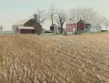 H.J. Prettyman, Farm at Edge of Cornfield, Oil on board