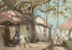 VILLAGE LIFE: TWO WORKS, each signed by G.D. Paulraj, Watercolor, sold Sep 2015