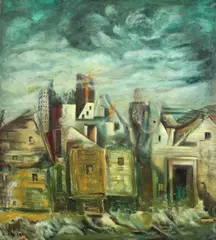 Raymond Guerrier, Harbor Town, Oil on Canvas