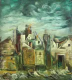 Raymond Guerrier, Harbor Town, Oil on Canvas