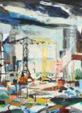 Jean-Jacques Grandgerard Meautry, FRENCH STREET SCENE and INDUSTRIAL SCENE: TWO WORKS, each signed lower right, Oil on board and oil on canvas