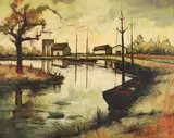 Bernard Buffet, Town Along Water, TOWN ALONG WATER, oil on canvas