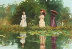John Joseph Bellman, Reflections at the Lily Pond, Oil on canvas