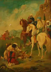 Orientalist School, The Falcon Hunt, THE FALCON HUNT, oil on canvas