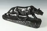 Isidore Bonheur, Untitled, STALKING MOUNTAIN LION, stamped "Bonheur" and "Pompeian Bronze Co." Metal sculpture with black patination