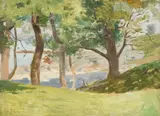 Charles Francis Browne, Under the Trees at Cushing Island, Oil on panel
