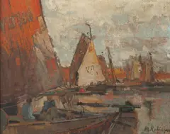 Alexander C. Robinson, Afternoon in Harbor, Gouache on paper laid on board