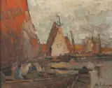 Alexander C. Robinson, Afternoon in Harbor, Gouache on paper laid on board