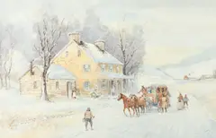 Joseph C. Claghorn, Arriving Stagecoach, Watercolor