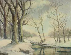 L. Sinclair, Winter Landscape with Creek, Oil on canvas