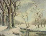 L. Sinclair, Winter Landscape with Creek, Oil on canvas