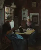 Scharf, Dutch Interior Scene, Oil on canvas